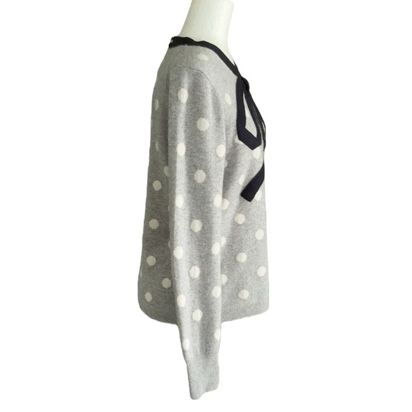 J. Crew Heather Gray Cashmere Navy Bow Detail Polka Dot Crewneck Sweater - M - Picture 7 of 14
